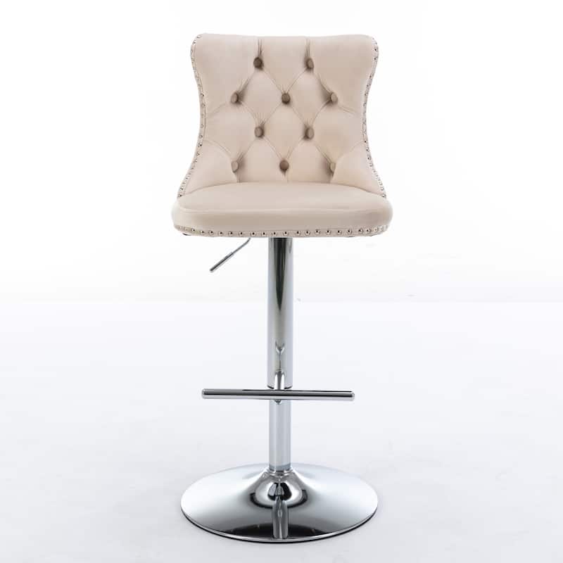 Barstools Adjusatble Seat Height, Modern Upholstered Chrome base Bar Stools with Backs Tufted for Home Pub and（Set of 2）