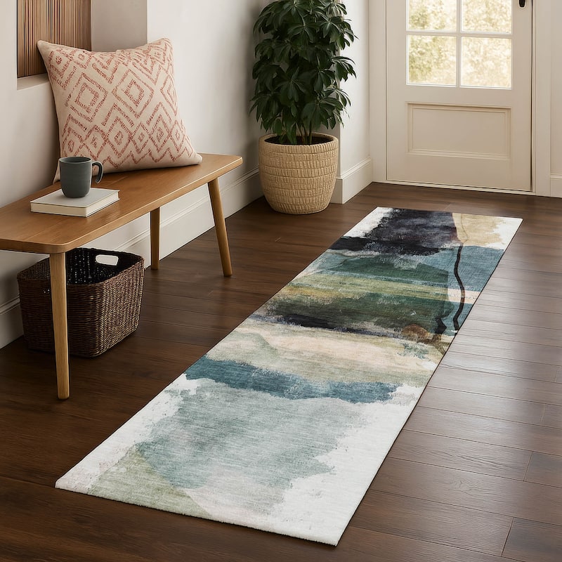 Premium Washable Super Soft Contemporary Chic Mayfield Rug - Green - 2'3" x 7'6"