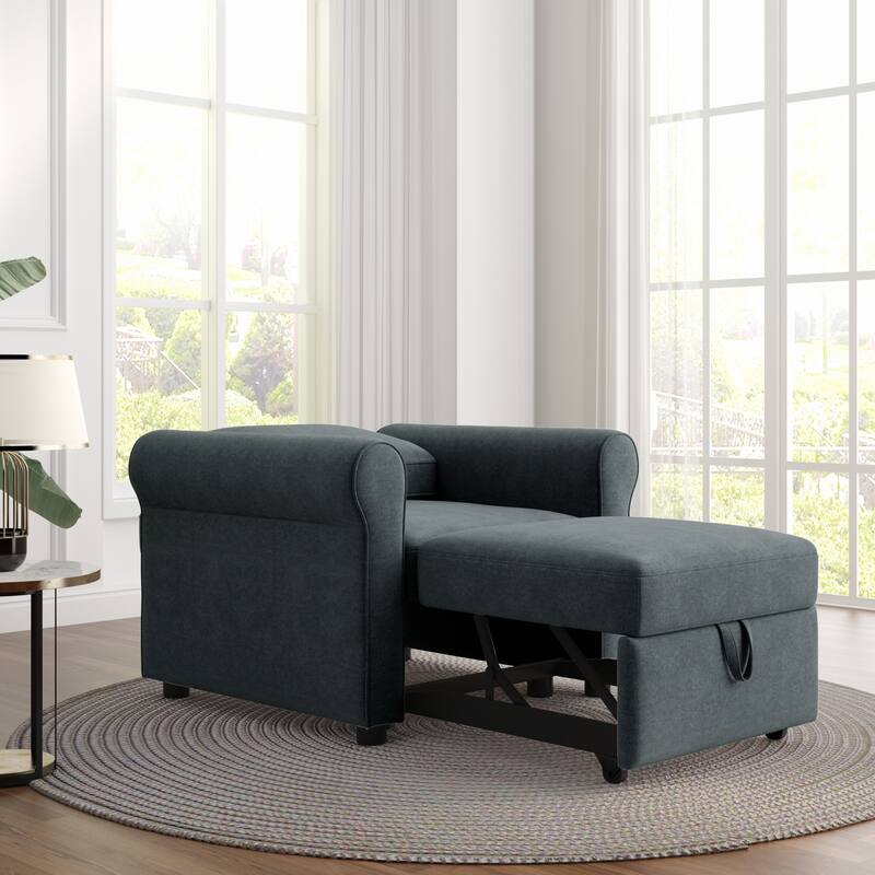 Dark Blue Sleeper Sofa Chair w/ Pullout Sofa Bed Loveseat Recliners