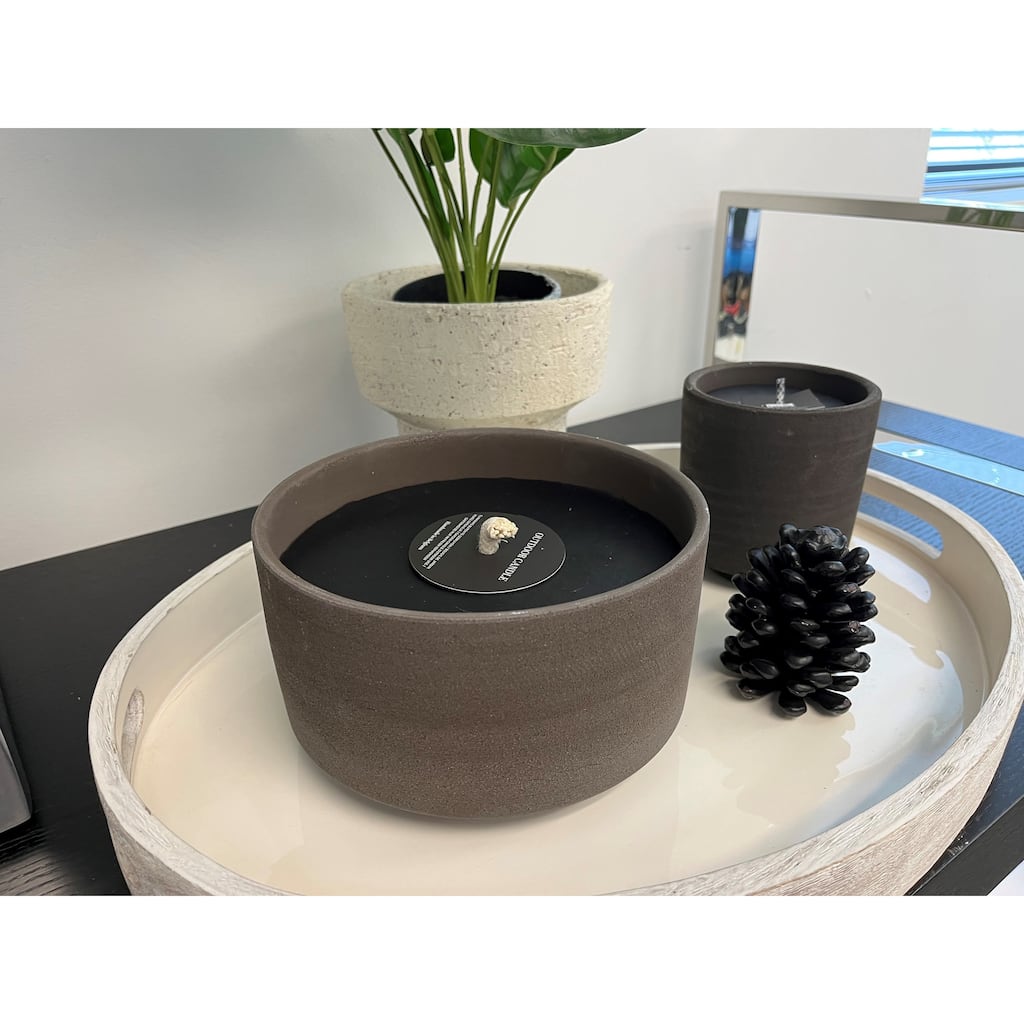 Terracotta Round Black Candle H5" & Dia 4" - BLACK