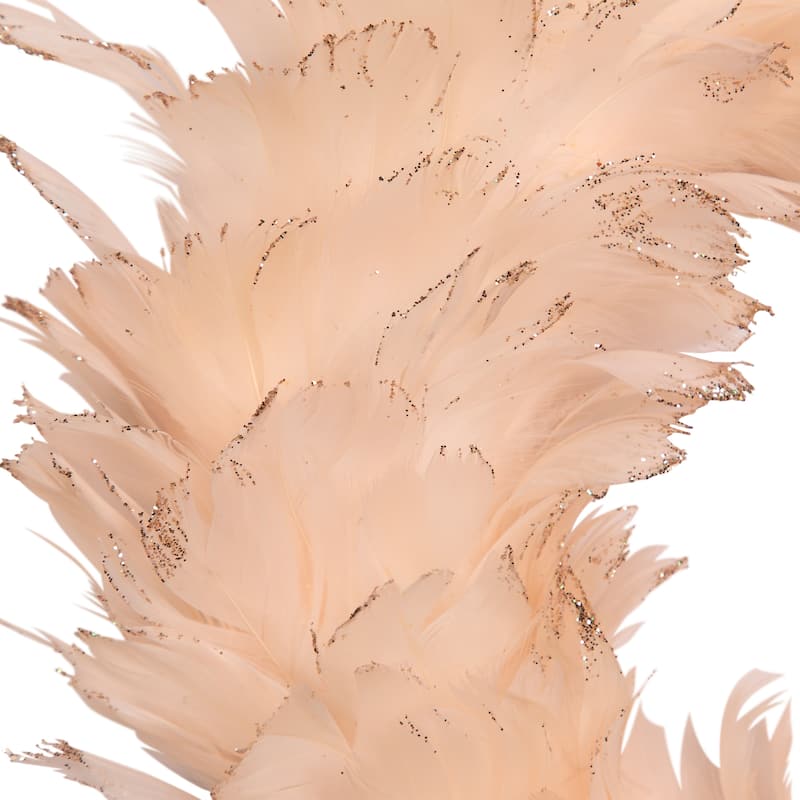 Glittered Feathers Christmas Wreath - 14.5" - Unlit - Peach