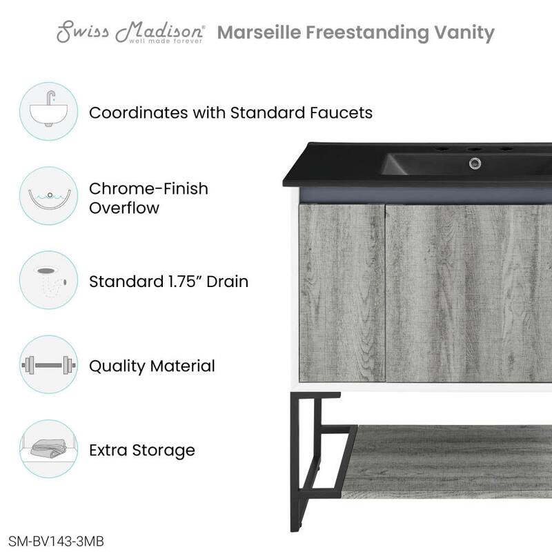 Swiss Madison SM-BV143-3MB Marseille 37" Free Standing Single Basin