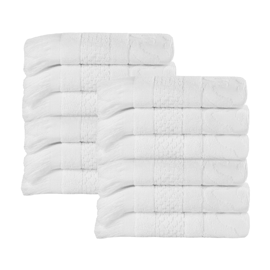 Blue Nile Mills Cotton Geometric Jacquard Plush Soft Absorbent Face Towel Washcloth Set of 12