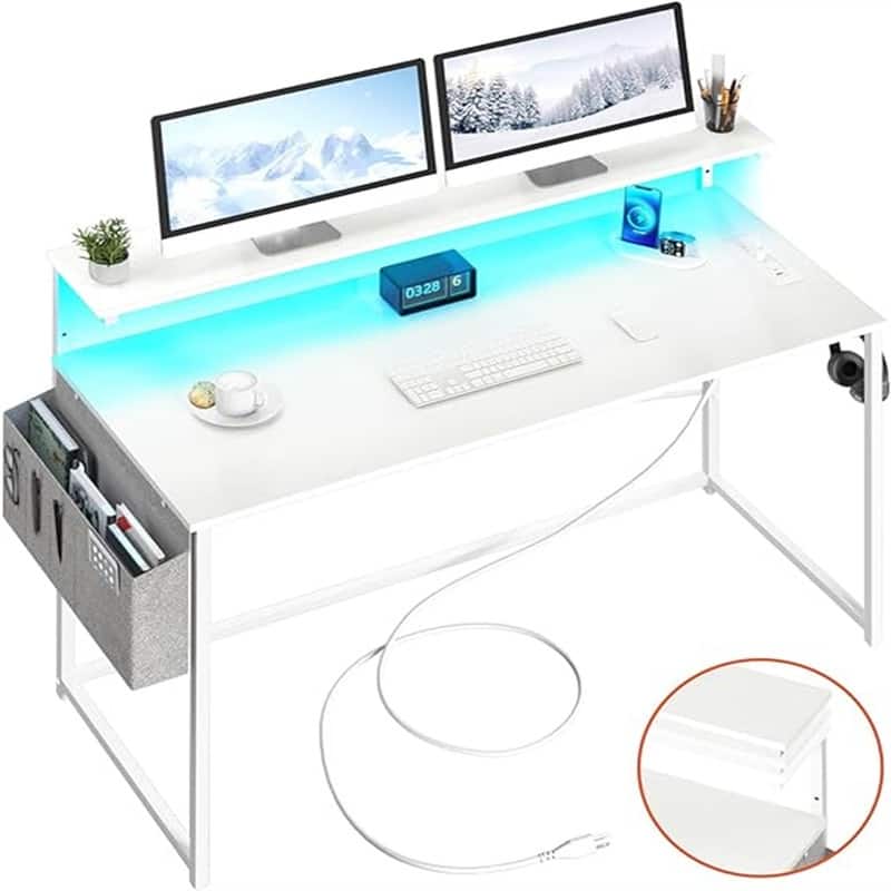 Computer Desk with Power Outlets Fast - White