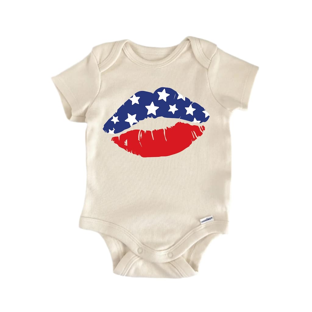 America Lips Patriotic July 4th - Baby Boy Girl Clothes Bodysuit