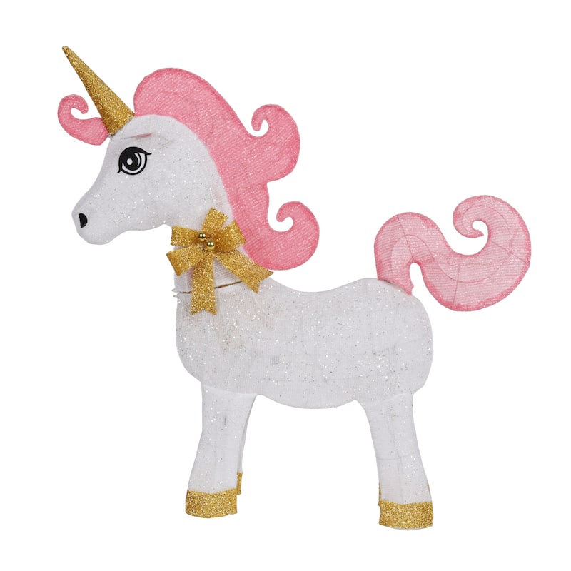 White Mesh Light-Up Unicorn with Pink Mane and Tail - White, Pink