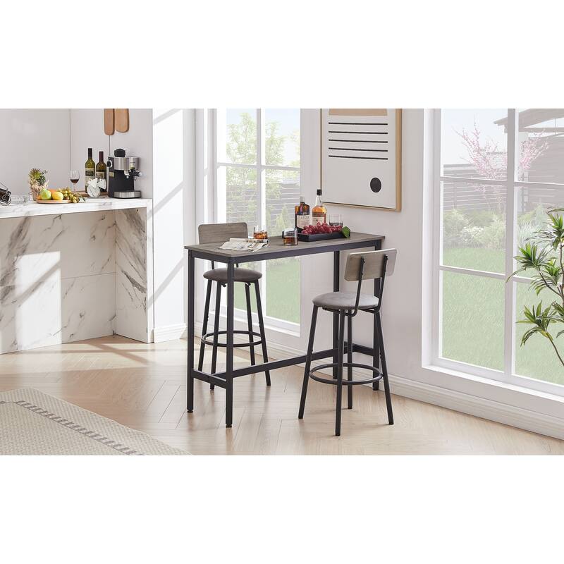 Industrial 3-Piece Metal Frame Bar Dining Set with 2 Stools