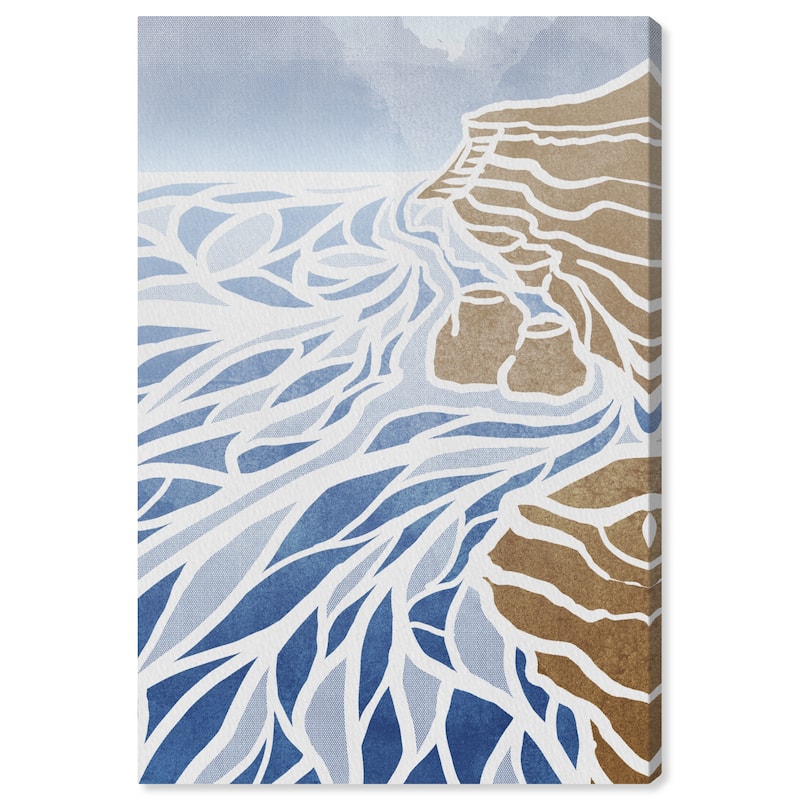 Wynwood Studio Canvas Nautical and Coastal Cliffside waves Blue and Tan Nautical & Coastal Wall Art Canvas Print