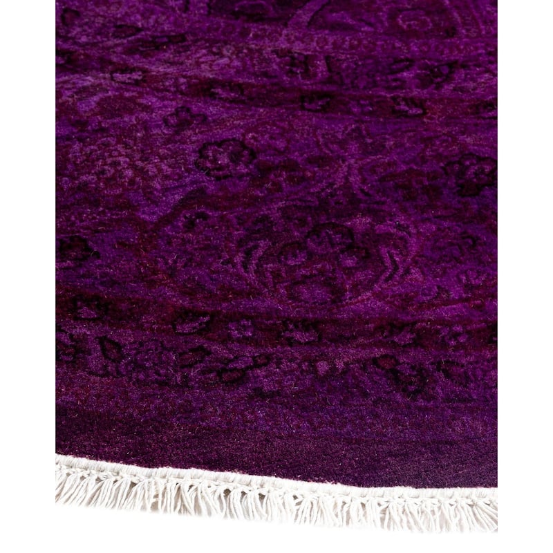 Contemporary Overdyed Wool Hand Knotted Round Area Rug - 6' 1" x 6' 1"