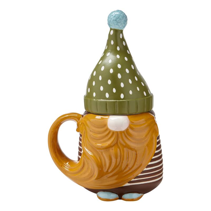 Thor Gnome Lidded Mug 18oz Ceramic Drinkware for Christmas Multicolor Hand Wash Only 9.75in H x 6.34in L x 4.7in W