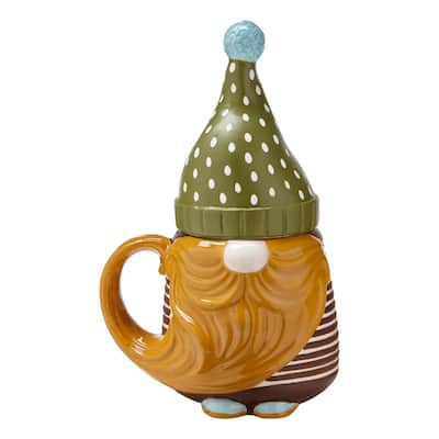 Thor Gnome Lidded Mug 18oz Ceramic Drinkware for Christmas Multicolor Hand Wash Only 9.75in H x 6.34in L x 4.7in W