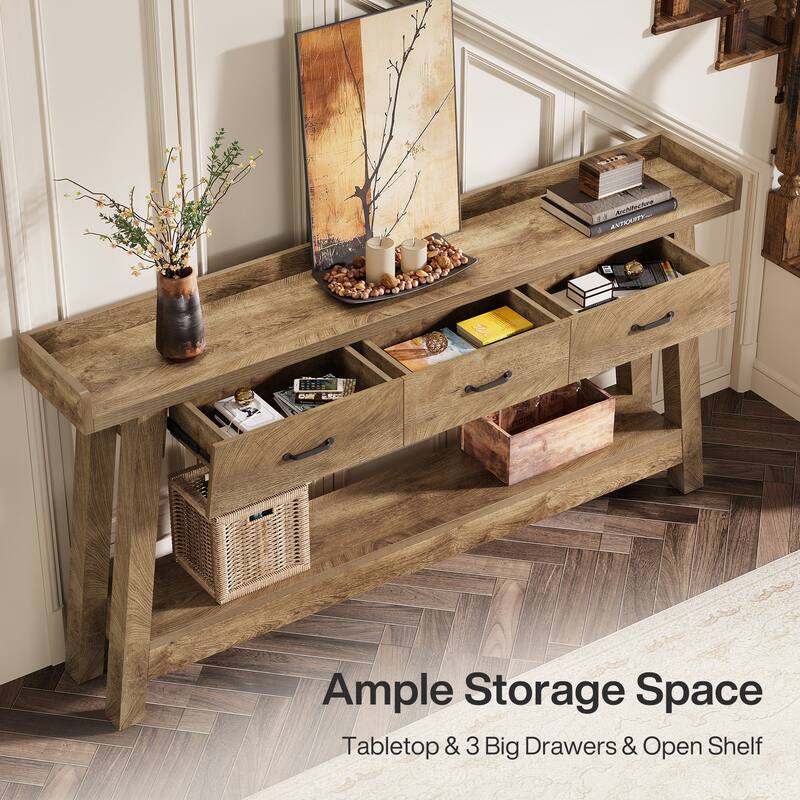 70.9-Inch Sofa Console Table with 3 Drawers, 2-Tier Entryway Table