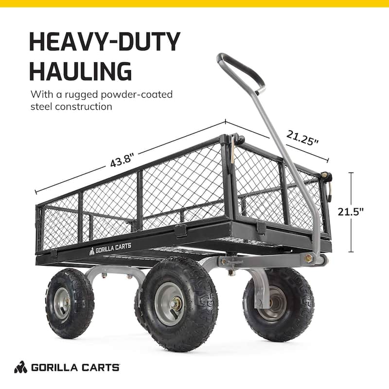 Gorilla Carts Steel Utility Cart Garden Beach Wagon, 800 Pound Capacity, Gray - 46