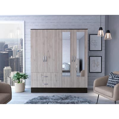 FM FURNITURE Florencia Mirrored New Vintage Armoire with Two Cabinets