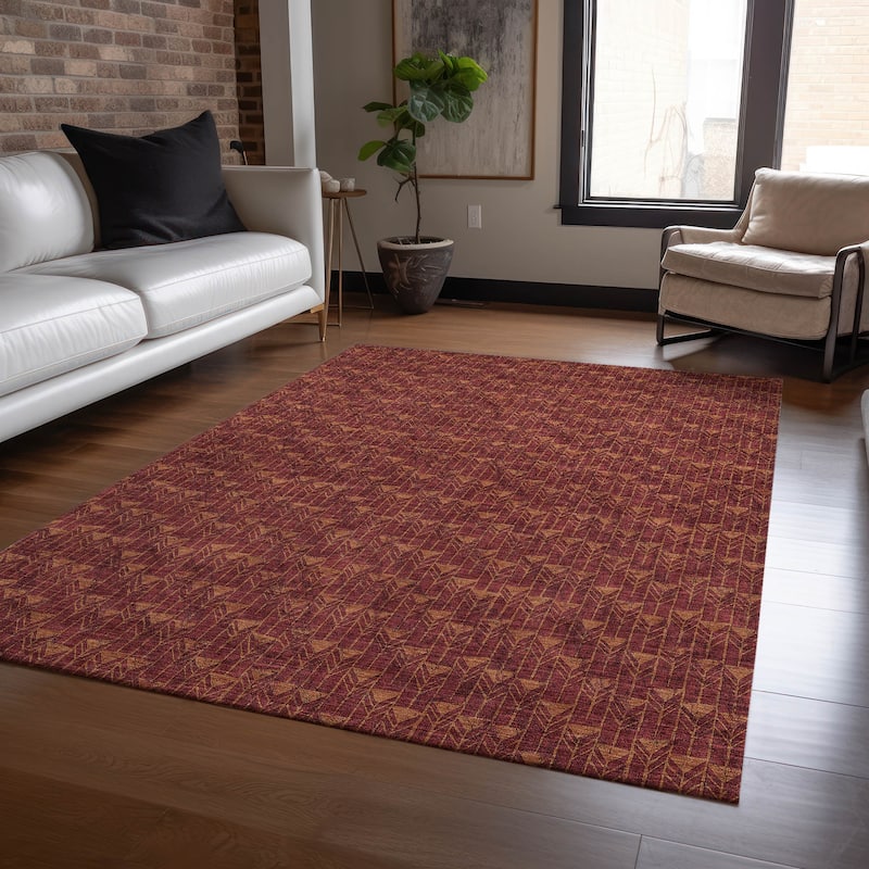 Machine Washable Indoor/ Outdoor Arrows Chantille Rug - 9' x 12' - Burgundy