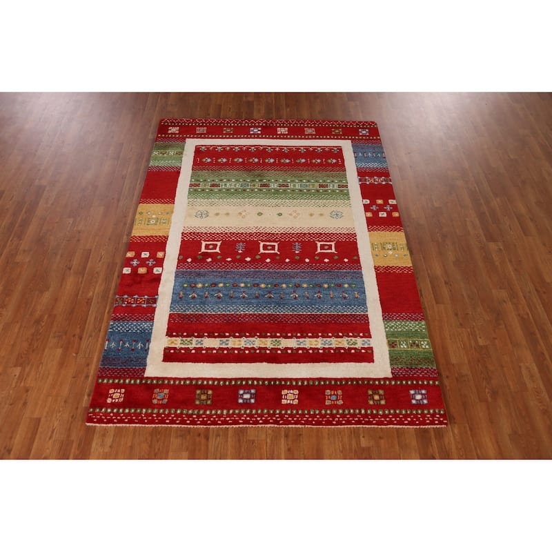 Gabbeh Indian Area Rug Handmade Red Wool Carpet - 5'3" x 7'7"