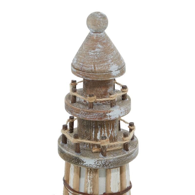 Brown Wood Light House Decorative Sculpture (Set of 2)
