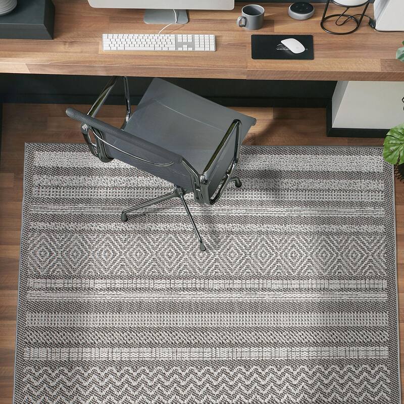 Contemporary Bohemain Stripes Indoor/Outdoor Flatweave Waterproof Backyard Patio Area Rug