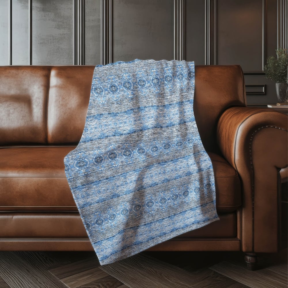 Premium Machine Washable Boho Stripes Sherpa Throw Blanket