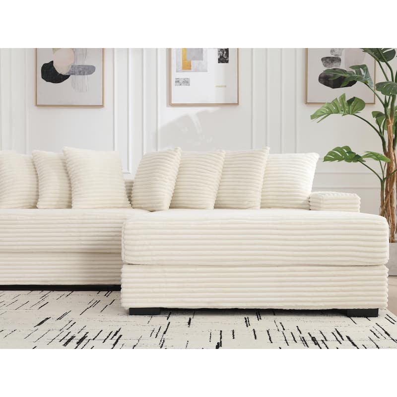 Oversized L Shaped Sofa Corduroy with Chaise Daybed with Armrests and Eight Throw Pillows