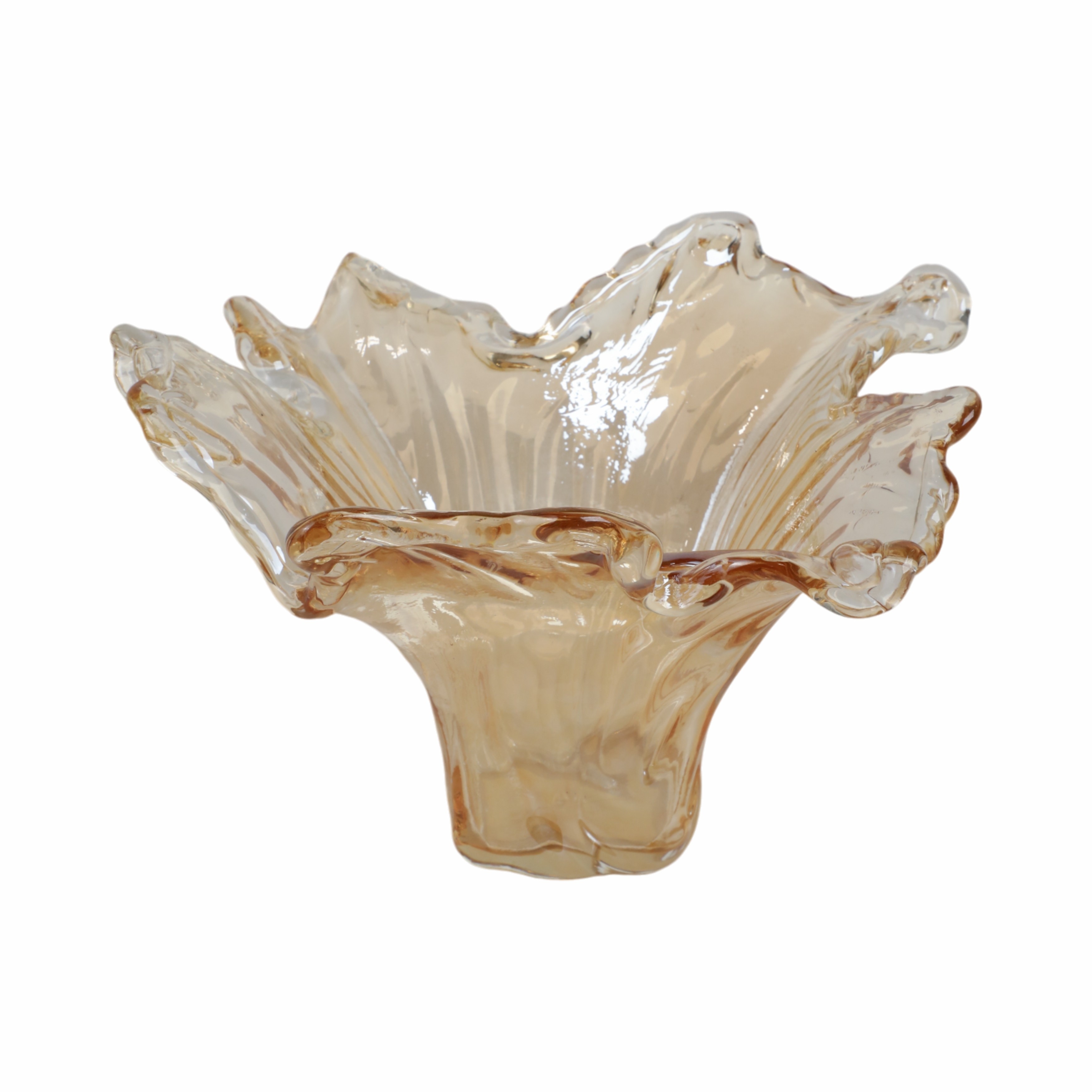 Decorative Vase - Brown and Clear Glass Tall Wavy Rim,15 in.