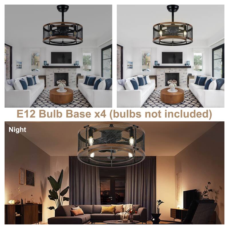 Bella Depot 19" Industrial Metal Cage Ceiling Fan with Light and Remote - 18.9"