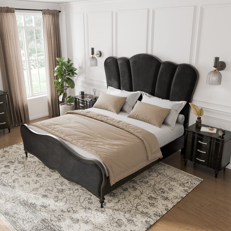 Furniture of America Seabliss Glam Solid Wood 3-Piece Bedroom Set - Black - King