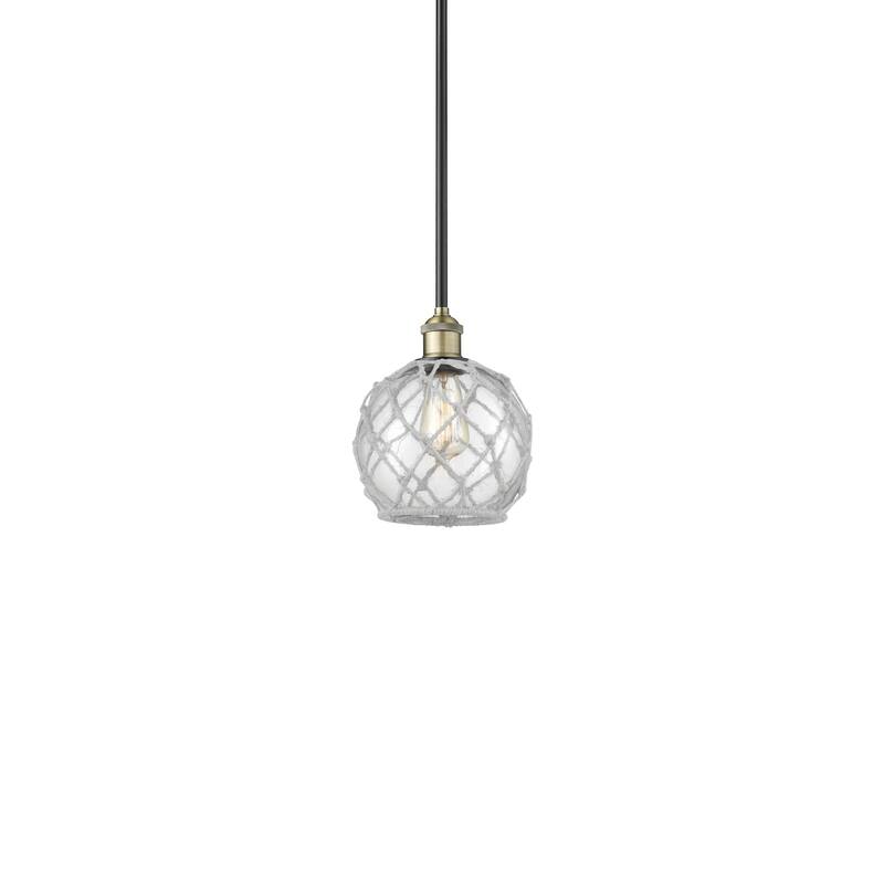 Innovations Lighting 616-1S-10-8 Farmhouse Rope Pendant Farmhouse Rope - Black Antique Brass / Clear Glass with White Rope