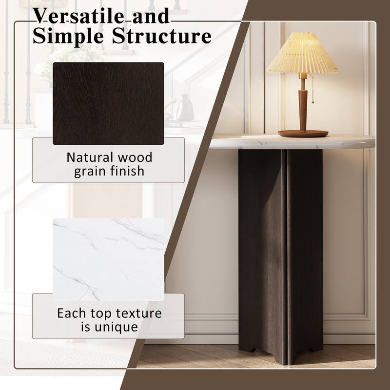 53.9" Console Table with Faux Marble Top & Wood Base