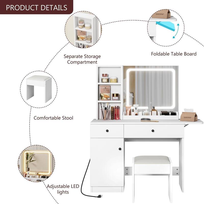Makeup Vanity with Mirror and LED Light