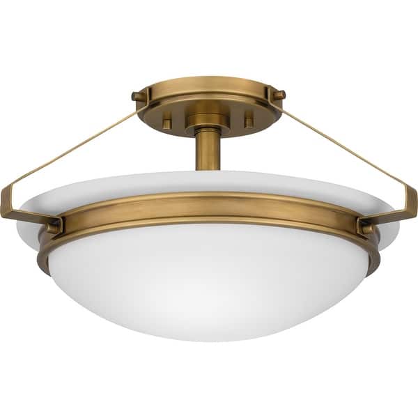 slide 2 of 7, Quoizel Semi-Flush Mount 2-Light Semi-Flush Mount in Weathered Brass Weathered Brass