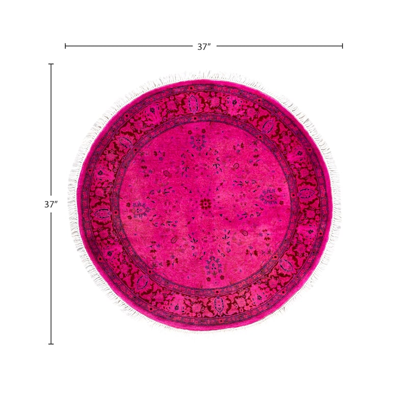 Overdyed One-of-a-Kind Hand-Knotted Round Area Rug - Pink - 3' 1" x 3' 1"