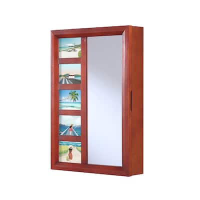 Proman Products Venice Wall Mount Jewelry Armoire, Jewelry Cabinet, Jewelry Storage with Photo Frame, Mirror, Drawers