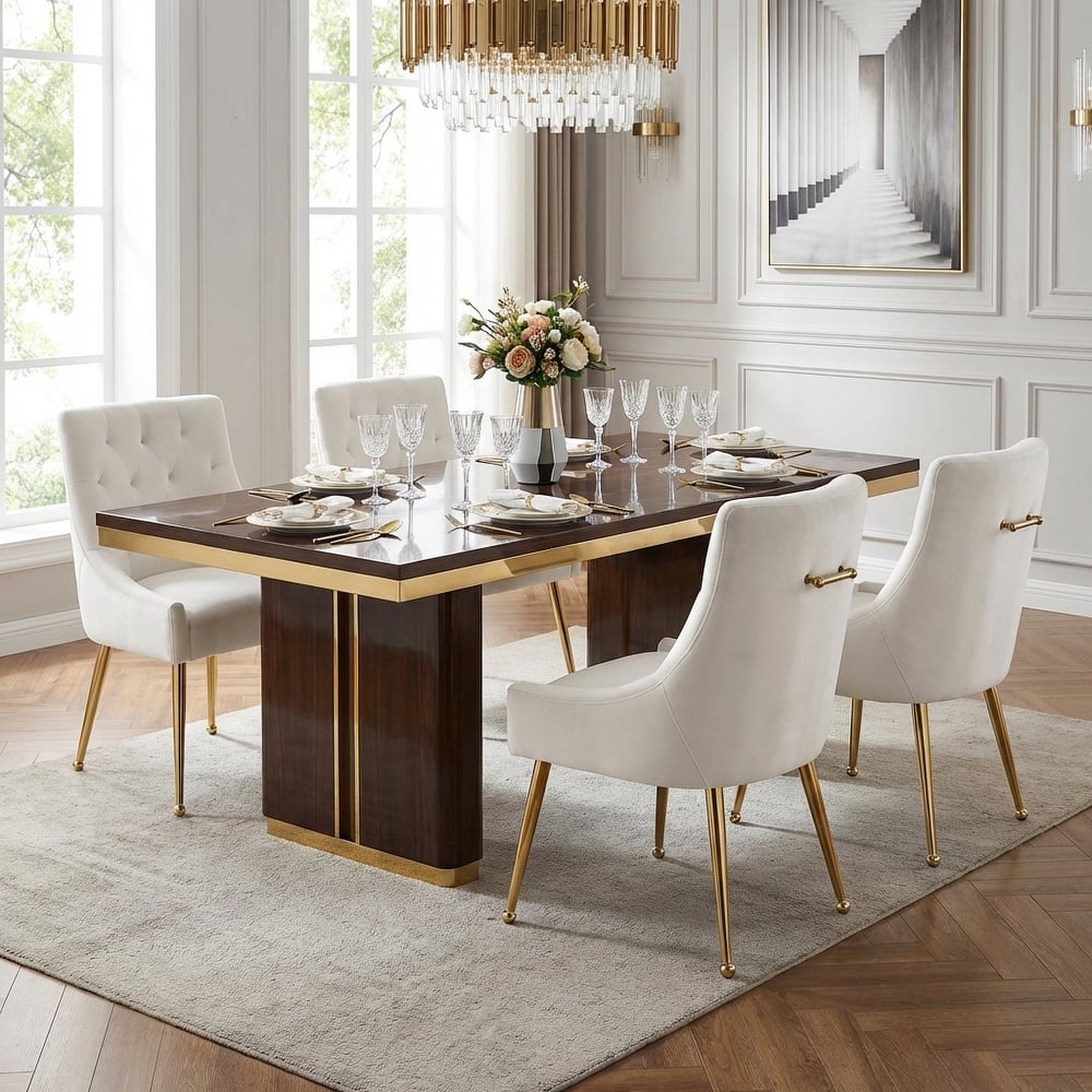 Modern Velvet Dining Chairs Set of 4, Upholstered Accent Chair Tufted Back Armless Chair with Back Pull