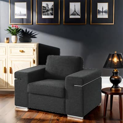 Gianna Black Linen Fabric Arm Chair
