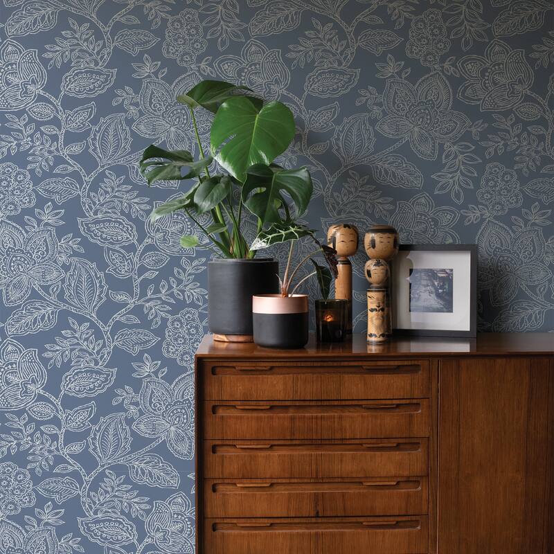 A-Street Prints Larkin Blue Floral Wallpaper