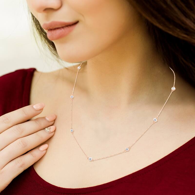 Marquee 1 1/2 Carat TW Bezel Set Diamond Station Necklace in 14K Rose Gold