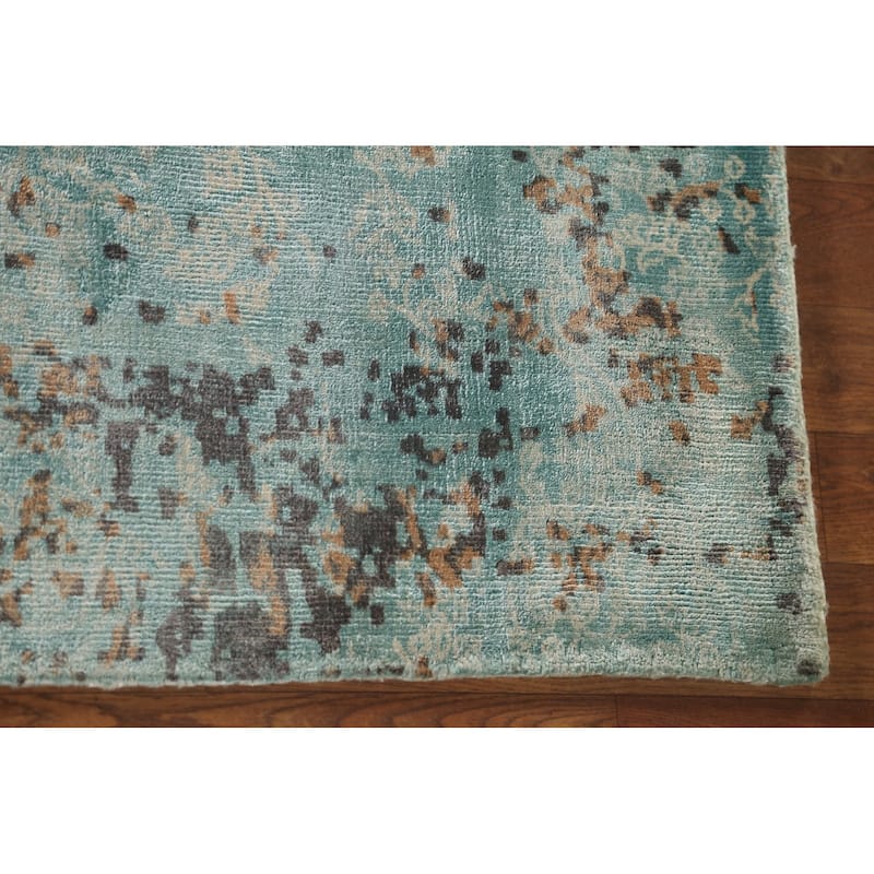 Green Abstract Area Rug Handmade Oriental Wool Carpet - 6'7" x 9'10"