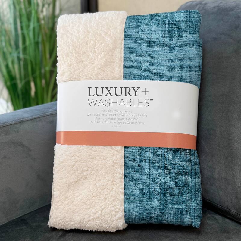 Premium Machine Washable Vintage Traditional Sherpa Throw Blanket