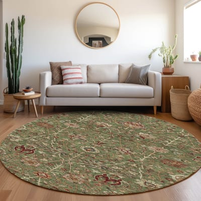 Machine Washable Indoor/ Outdoor Traditional Kashan Chantille Rug
