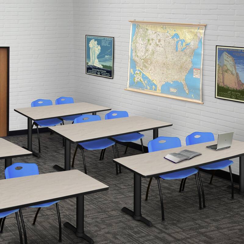 72" x 24" Training Table- Maple & 2 'M' Stack Chairs- Blue