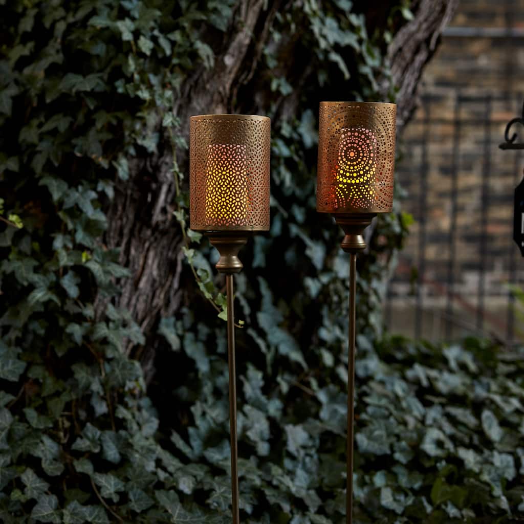 Geometric Candle Holder Outdoor Garden Stake - 40" - Gold