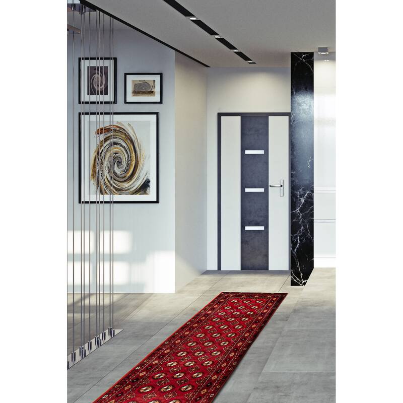 ECARPETGALLERY Hand-knotted Baluch Red Wool Rug - 2'6 x 9'6