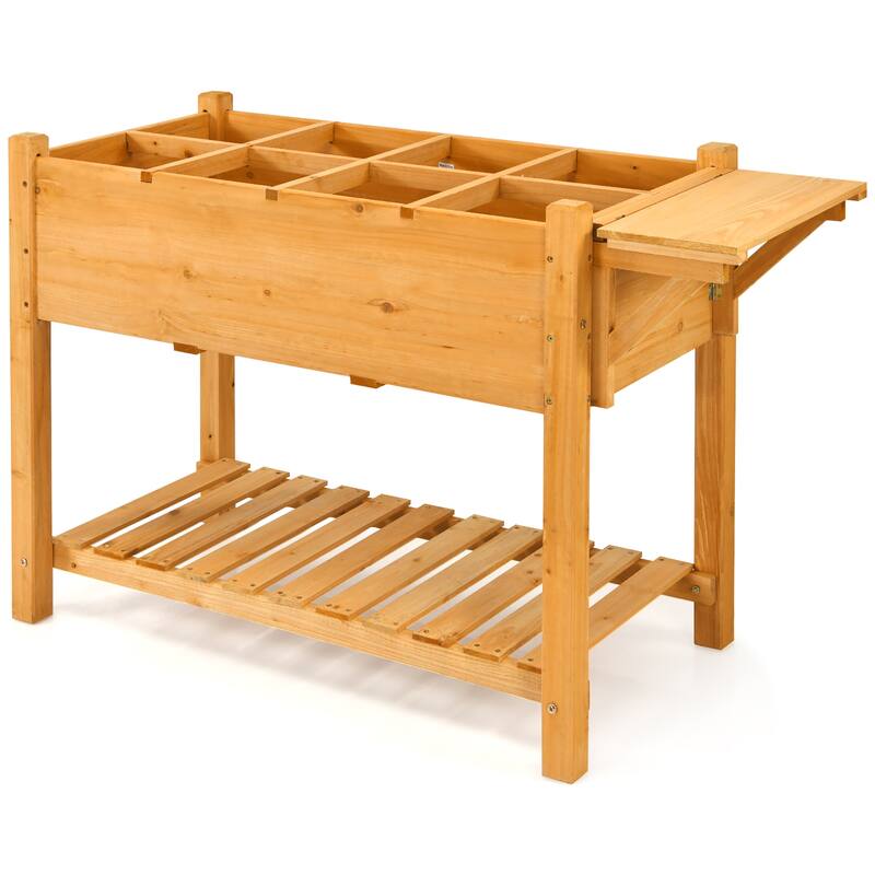 Planter Raised Bed Elevated Raised Garden Box with 8 Grids - Natural