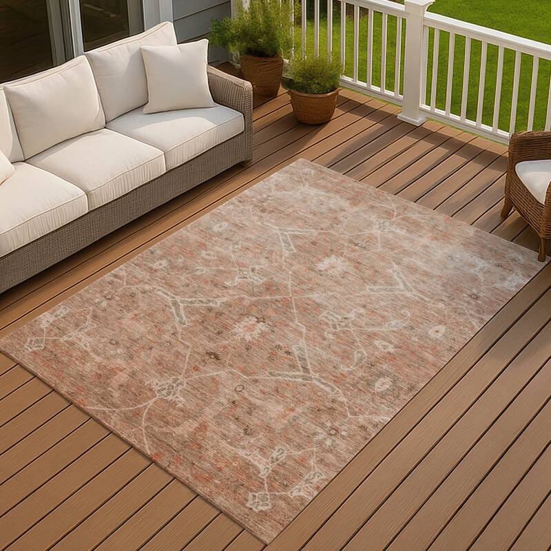 Machine Washable Indoor/ Outdoor Vintage Traditional Chantille Rug - Coral - 3' x 5'
