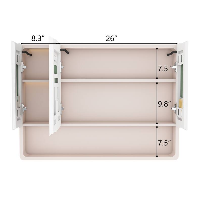 Mirror Cabinet with 3 Colors LED Light,Defogging and Hair Dryer Holder