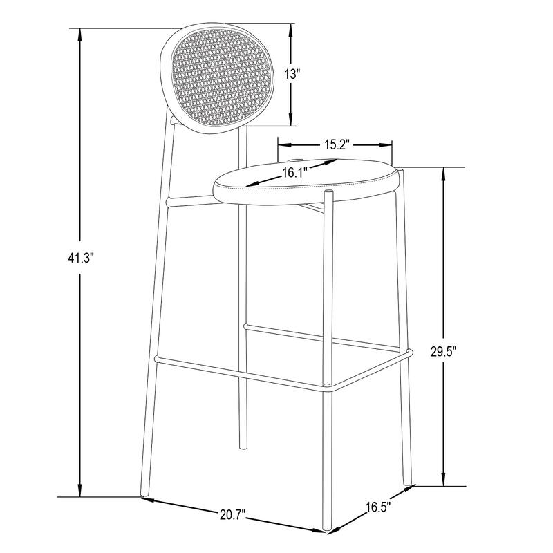 LeisureMod Euston Modern Wicker Bar Stool with Powder Coated Steel Frame - 42"