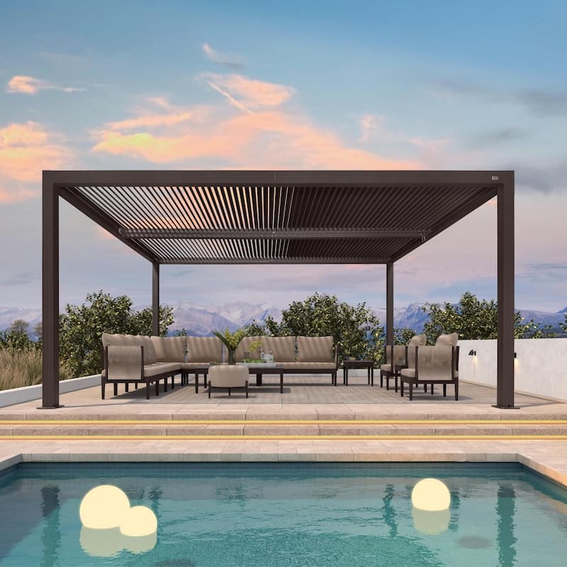 PURPLE LEAF Louvered Pergola Outdoor Aluminum Pergola with Adjustable Roof for Patio Hardtop Gazebo - 12' x 16' - Bronze