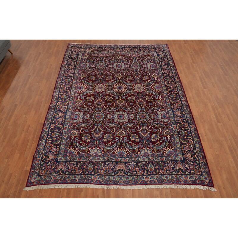 Hand Knotted Oriental 100% Wool Carpet Traditional Floral Red Yazd Area Rug - 13' 7'' X 9' 8''