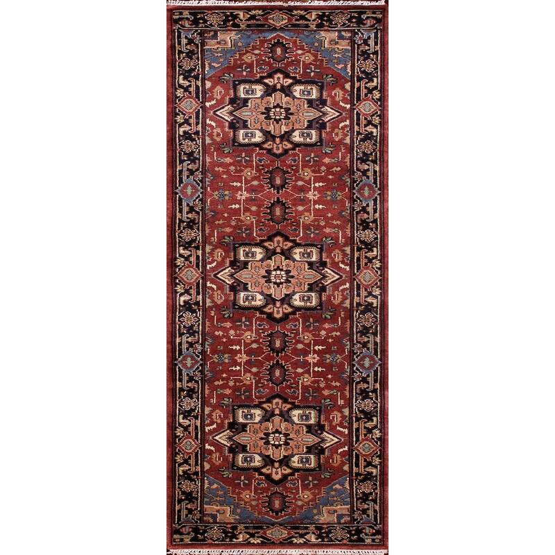 Pasargad Home Serapi Collection Hand-Knotted Rust/Navy Wool Area Rug - 2' 7'' X 8' 4''